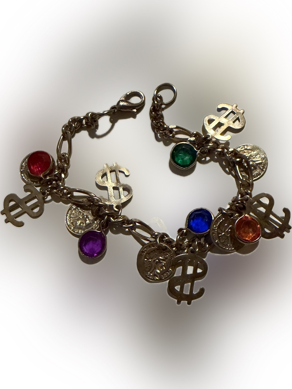 1980’s Vintage Gold-Tone Charm Bracelet with Multicolored Gem Accents 💲